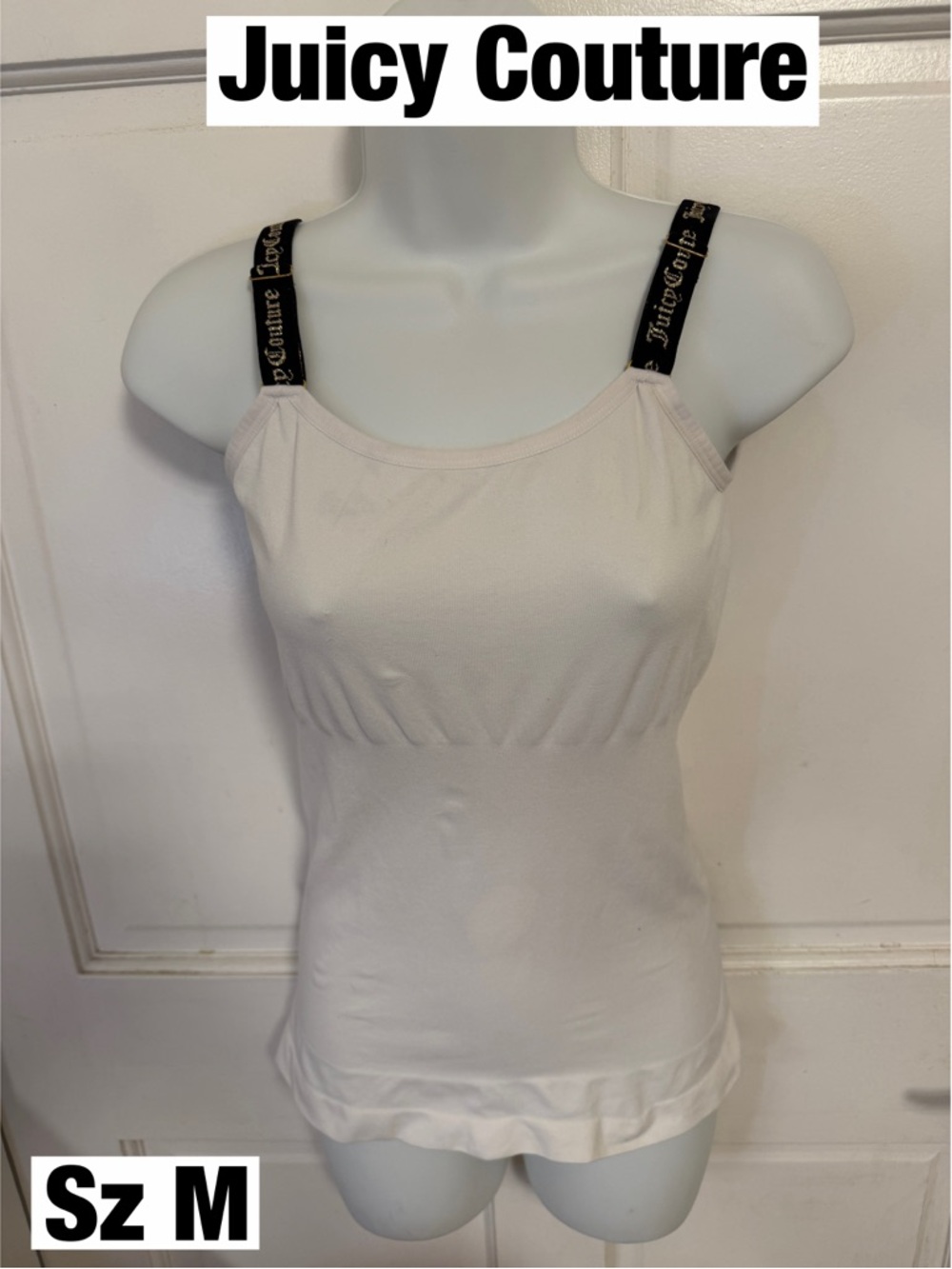 Juicy Couture White Tank with Black Logo Straps and Gold Accents